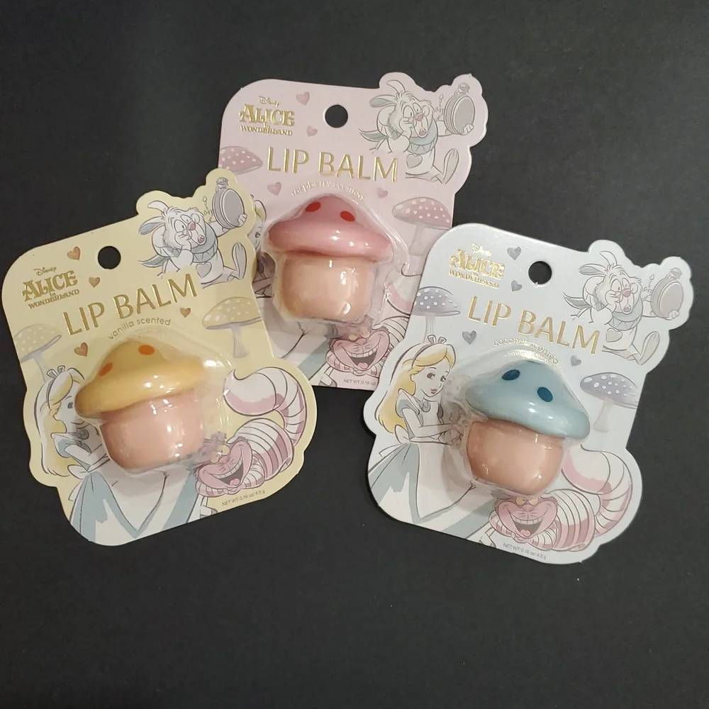 Disney's Alice in Wonderland raspberry vanilla and coconut scented lip balms new